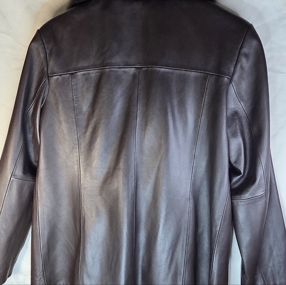 Vintage Marvin Richards Leather & Satin Brown Teddy Jacket with Fox Fur Trim - Picture 9 of 11